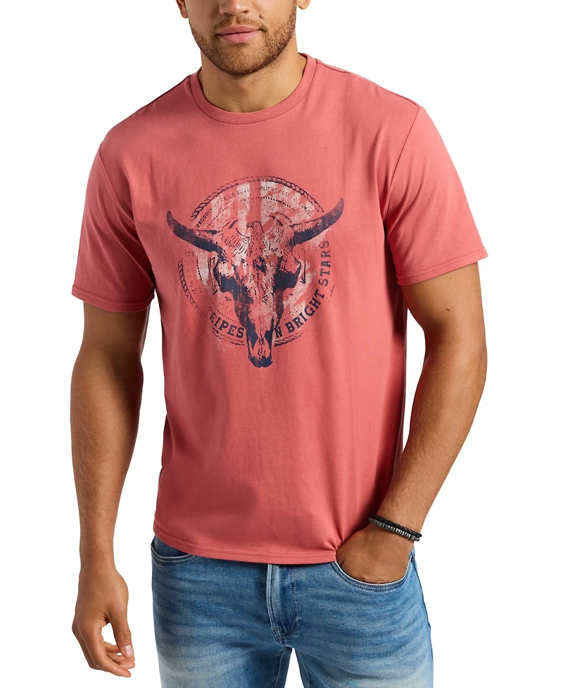 Men's Tarz Relaxed Fit Short Sleeve Bull Skull Graphic Crewneck T-Shirt