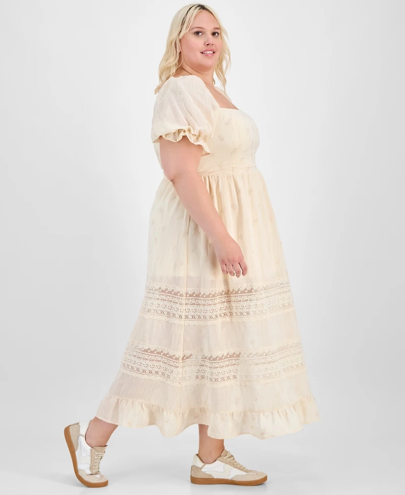 And Now This Trendy Plus Puff-Sleeve Lace-Trim Midi Dress, Exclusively at Macy's