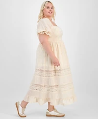 And Now This Trendy Plus Puff-Sleeve Lace-Trim Midi Dress, Exclusively at Macy's