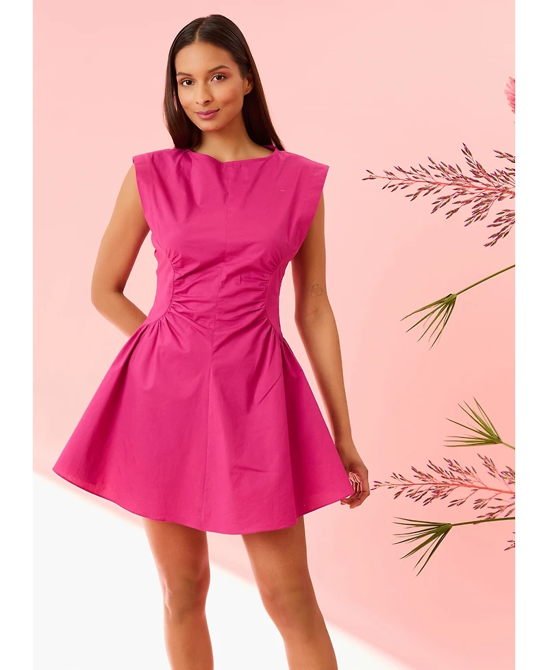 Donna Morgan Women's Gathered-Waist Extended-Shoulder Dress
