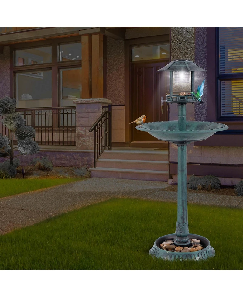 3-In-1 Pedestal Bird Bath with Solar Light with Bird Feeder & Flower Planter
