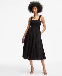 On 34th Women's Smocked Embroidered Eyelet Midi Dress, Exclusively at Macy's