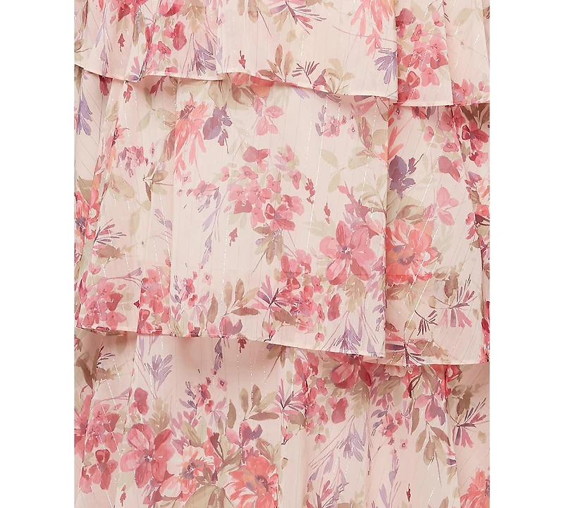 Sl Fashions Plus Floral-Print Tiered Dress