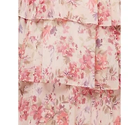 Sl Fashions Plus Floral-Print Tiered Dress