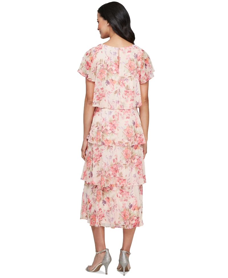 Sl Fashions Women's Floral-Print Tiered Dress