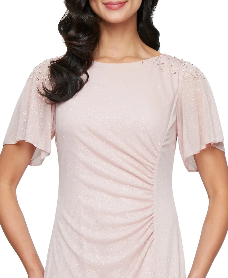 Sl Fashions Women's Round-Neck Flutter-Sleeve Gown