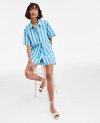 On 34th Womens Cotton Striped Short Sleeve Shirt Pull On Shorts Exclusively At Macys