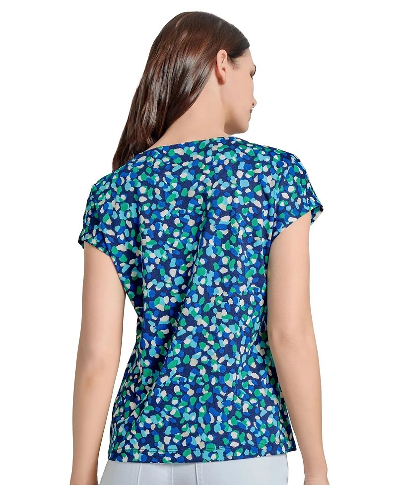 Jones New York Women's Printed Ity Extended Shoulder Double Trim Top