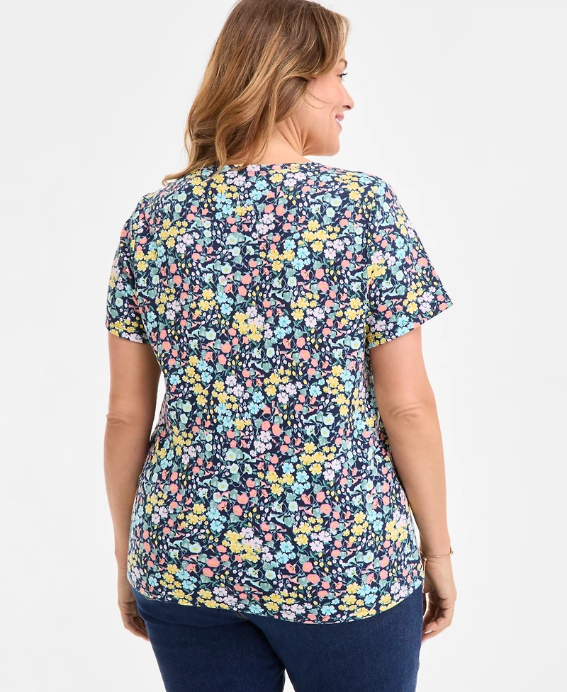 Style & Co Plus Printed Henley Short-Sleeve Top