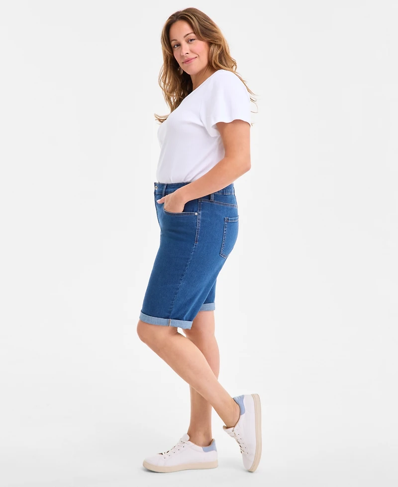 Style & Co Plus Mid-Rise Roll-Cuff Bermuda Denim Shorts, Exclusively at Macy's