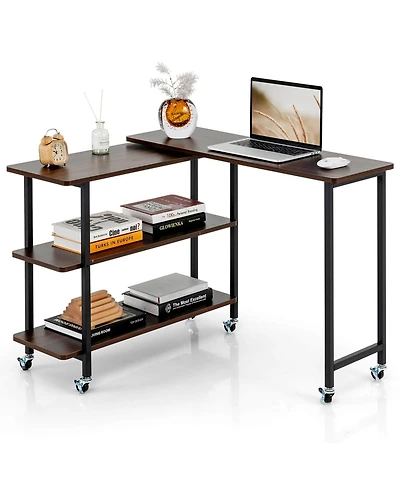 360° Rotatable Sofa Side Table L-shaped Laptop Desk Snack Table withShelf Patented