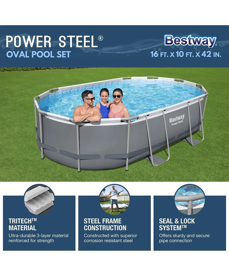 Bestway Power Steel 16' x 10' x 42" Rectangular Above Ground Swimming Pool Set