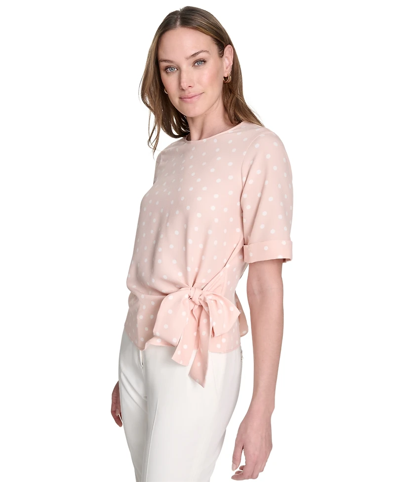 Tommy Hilfiger Women's Dot-Print Tie-Waist Short-Sleeve Top