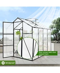 6x8 Ft Aluminum Polycarbonate Greenhouse, Windproof, Heavy Duty