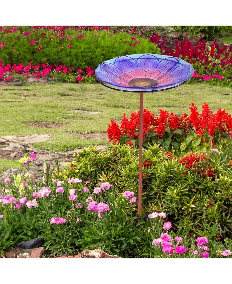 Deck-Mounted/Staked Glass Bird Bath - 10.5” Diameter
