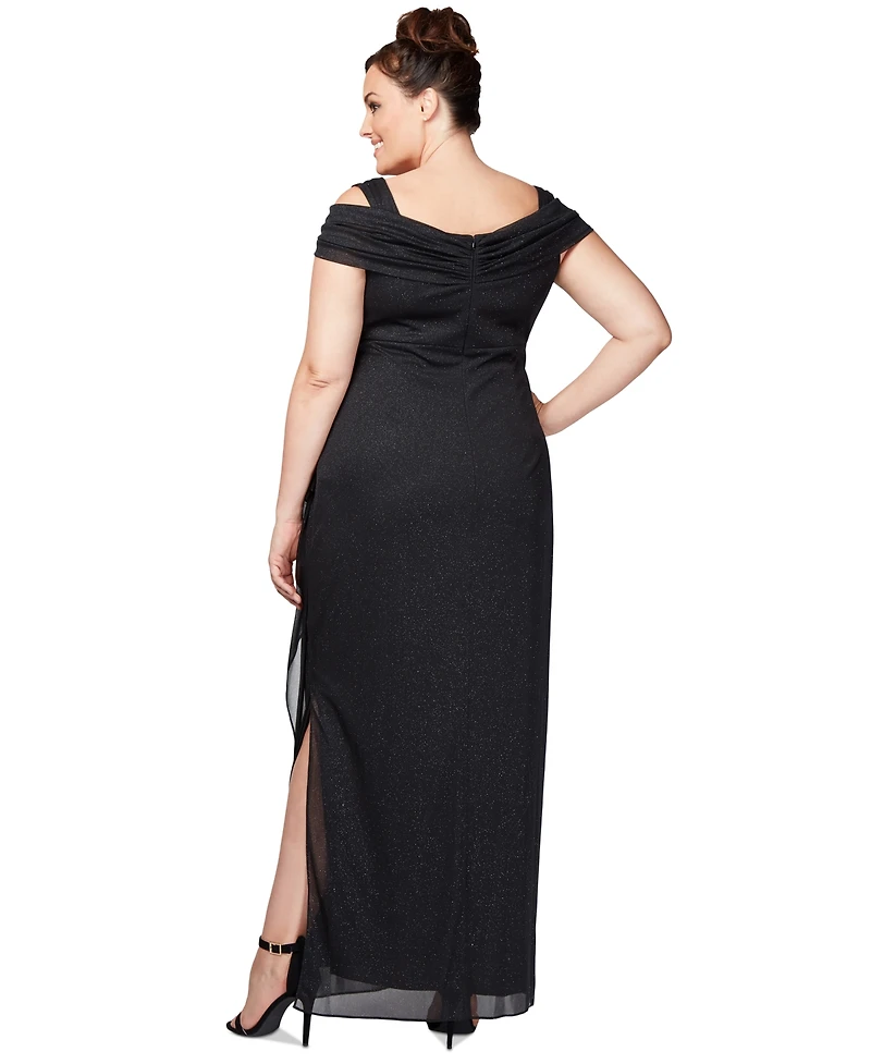 Alex Evenings Plus Draped Cold-Shoulder Dress