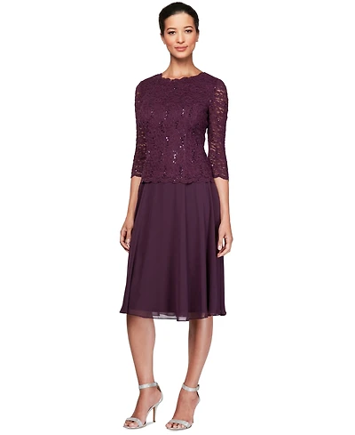 Alex Evenings Sequined Lace Contrast Dress