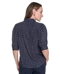 Tommy Hilfiger Women's Printed Point Collar Puff-Sleeve Blouse