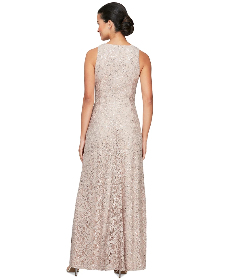 Alex Evenings Sequin Lace Cascading Ruffle Gown