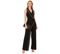 Adrianna Papell Women's Imitation Pearl Crepe Tuxedo Jumpsuit