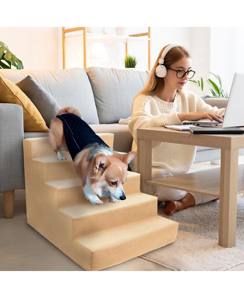 Home Base 5-Step Dog Stairs for Bed, Dog Steps for Couch, Pet Stair for Cats and Dogs Non-Slip and High Density Foam