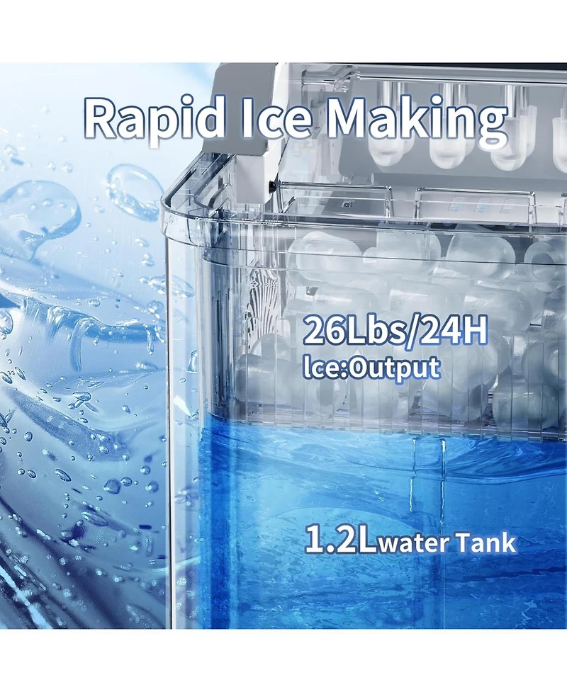 Zafro Ice Maker Countertop, 26Lbs/24H, 2 Sizes Bullet Ice Cubes with Handle, 9 Cubes in 6 Mins, Portable Ice Machine with Self-Cleaning, for Office/Do
