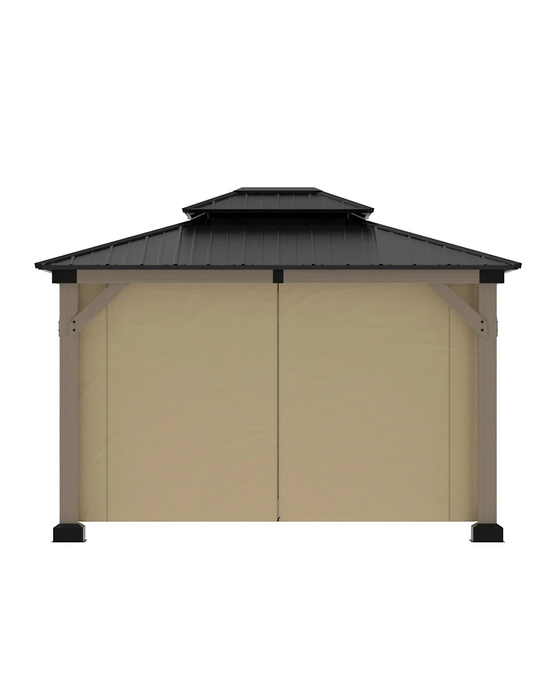 Mondawe 12 ft. x 10 ft. Outdoor Fir Solid Wood Frame Patio Gazebo Canopy Shelter with Galvanized Steel Hardtop Roof Pavilion