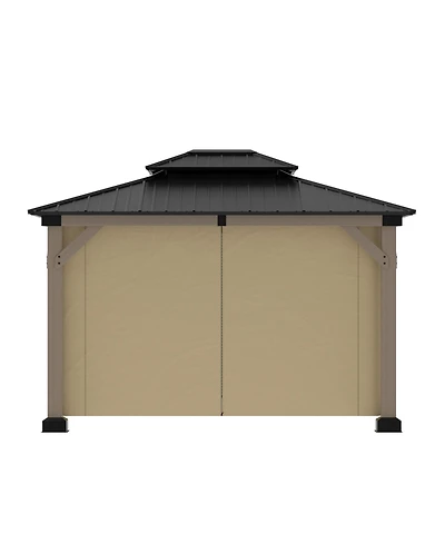 Mondawe 12 ft. x 10 ft. Outdoor Fir Solid Wood Frame Patio Gazebo Canopy Shelter with Galvanized Steel Hardtop Roof Pavilion