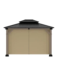 Mondawe 12 ft. x 10 ft. Outdoor Fir Solid Wood Frame Patio Gazebo Canopy Shelter with Galvanized Steel Hardtop Roof Pavilion