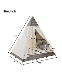 Streamdale 90.5" Length Outdoor Sunbed With Colorful Pillows, Wicker Patio Daybed With Cushions, Tent Shape, Brown and Beige