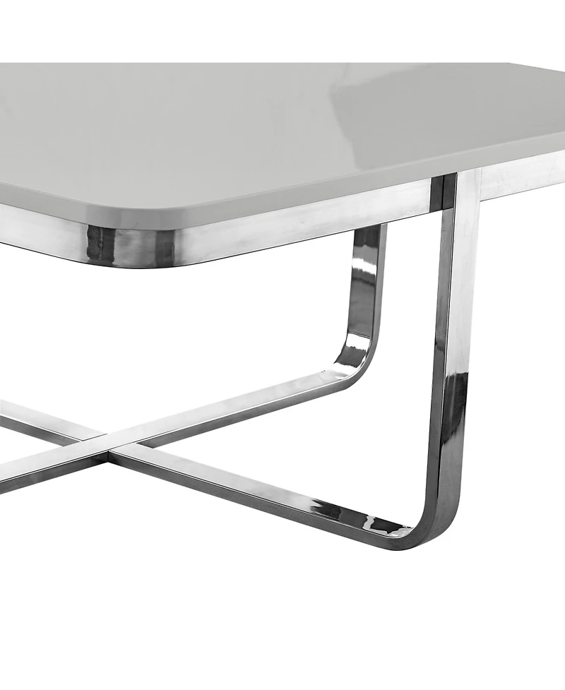 Stainless Steel and Metallic Wood Square Coffee Table – Sleek Sturdy
