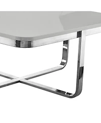 Stainless Steel and Metallic Wood Square Coffee Table – Sleek Sturdy