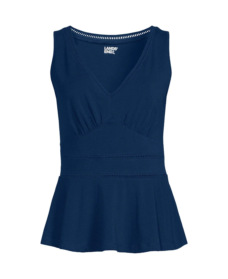 Lands' End Women's Lightweight Jersey Peplum V-Neck Tank Top