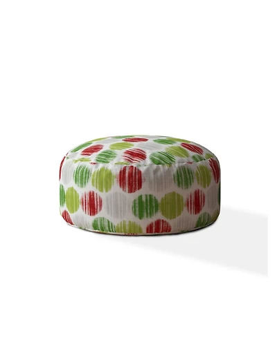 24" Green and White Cotton Round Polka Dots Pouf Ottoman