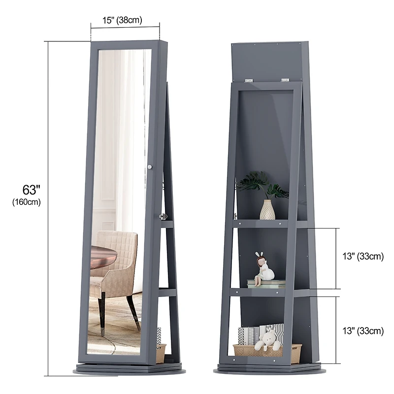 Vlsrka Led jewelry storage cabinet with back shelves and 360° rotation.