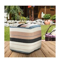 Versatile Pouf Ottoman – Striped Polyester Cube for Indoor or Outdoor Use, Ideal as Seat or Footrest