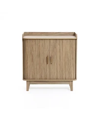 LuxenHome Mid-Century Modern Tambour-Style 2-Door 31.5-Inch Wide Cabinet with Tray Top, Oak