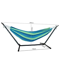 Blue And Green Stripe Two Person Hammock With Stand