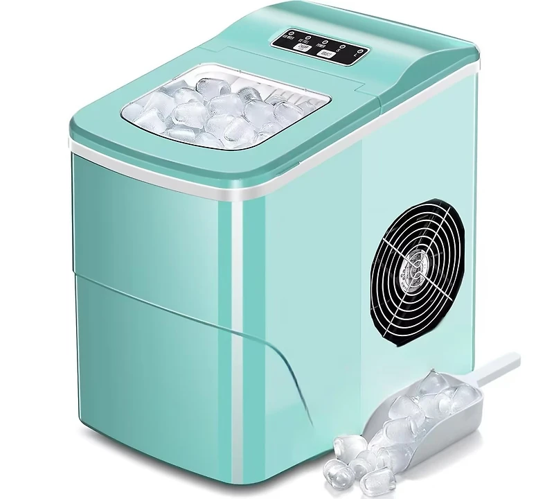 Zafro portable ice maker can make 9 bullet-shaped ice cubes in just 6-8 minutes and can make up to 26 pounds of ice cubes per day. It has two ice cube