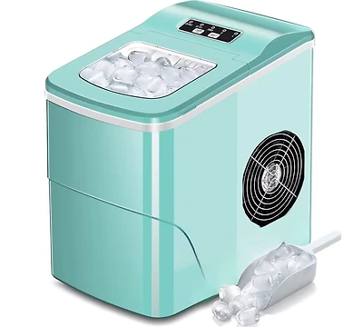 Zafro portable ice maker can make 9 bullet-shaped ice cubes in just 6-8 minutes and can make up to 26 pounds of ice cubes per day. It has two ice cube