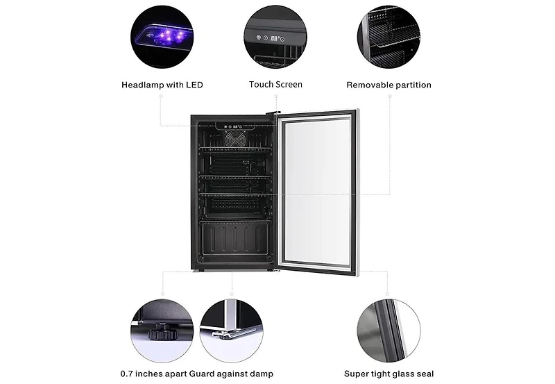 Zafro 26-Bottle Wine Cooler, 130-Can Beverage Fridge, Clear Glass Door, Quiet Compressor, Temp Adjustable, Freestanding Indoor Use, Mini Wine Cellar f