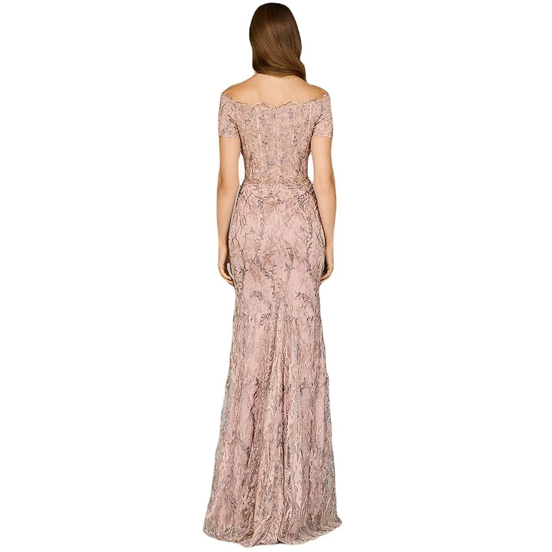 Lara Women's Off Shoulder Mermaid Gown with Short Sleeves