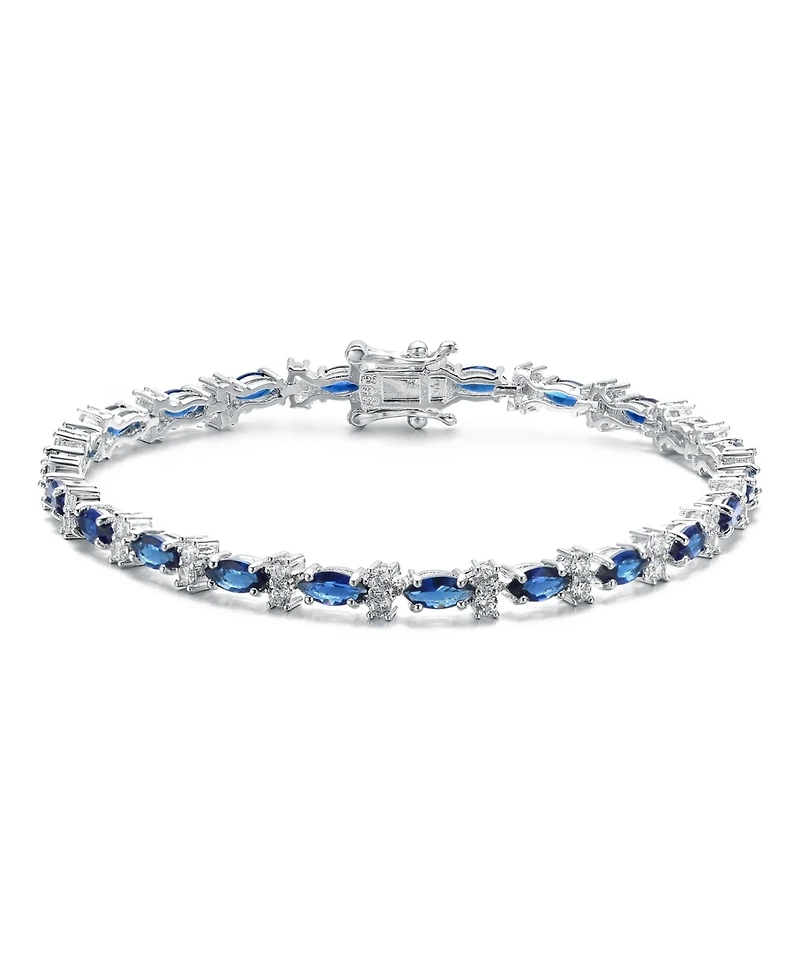 Sterling Silver White Gold Plated Colored Marquise Cubic Zirconia Tennis Bracelet