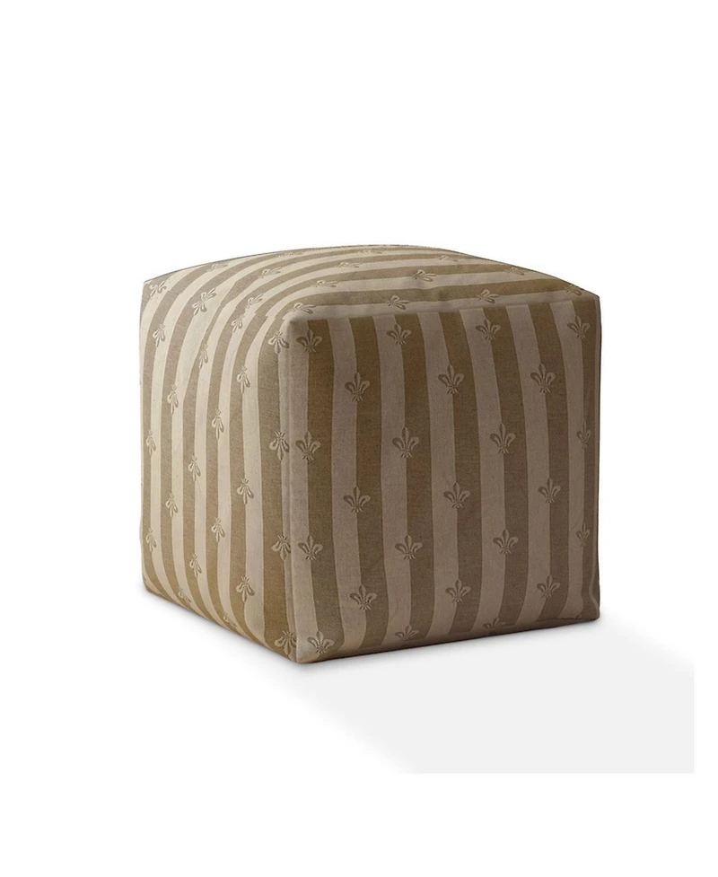 17" Taupe Cotton Floral Pouf Ottoman