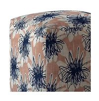 17" Pink and Blue Canvas Floral Pouf Ottoman