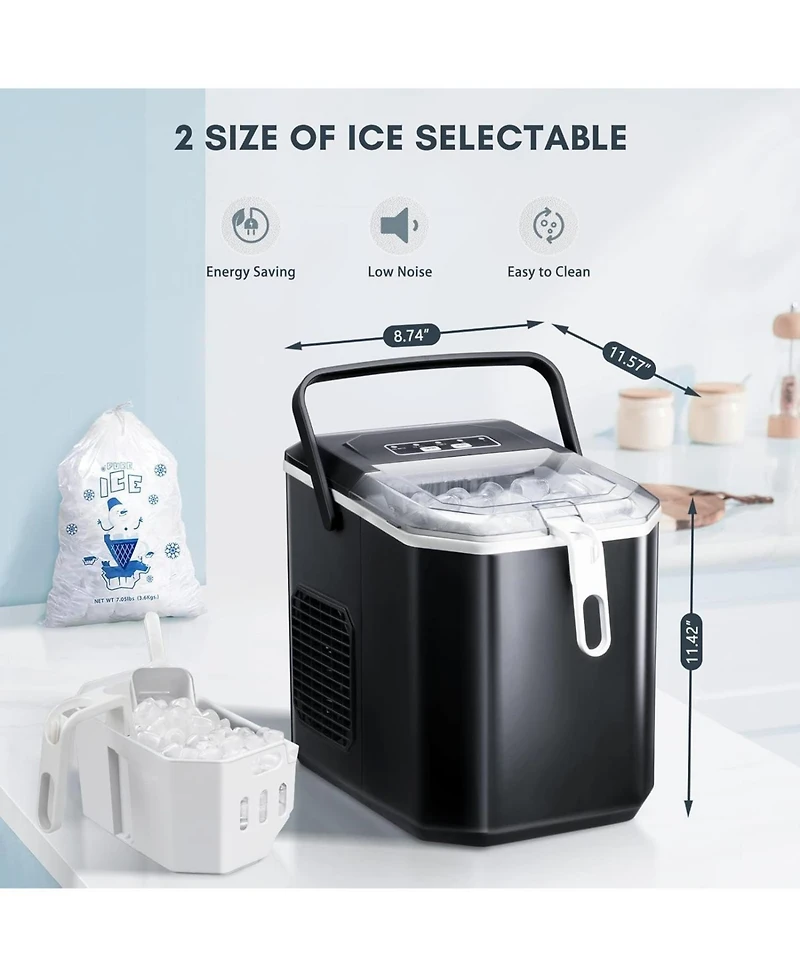 Zafro Portable Ice Maker, 26.5 lbs/day, Self-Cleaning, 9 Cubes 6-9 mins, Double Handle, 2 Sizes Bullet Ice, Includes Scoop & Basket, Perfect fo