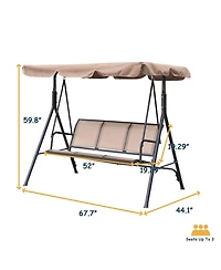 Patio Swing Outdoor Porch Swing Chair for Adults with Removable Cushion Textilene 3 Seat Large Converting Canopy Swing Glider for Garden Backyard Deck