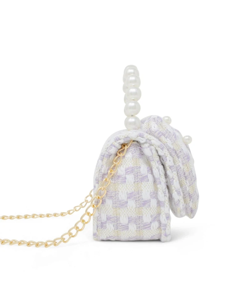 Tiny Treats + Zomi Gems Girls Tweed Jumbo Pearl Bow Handbag, Pink