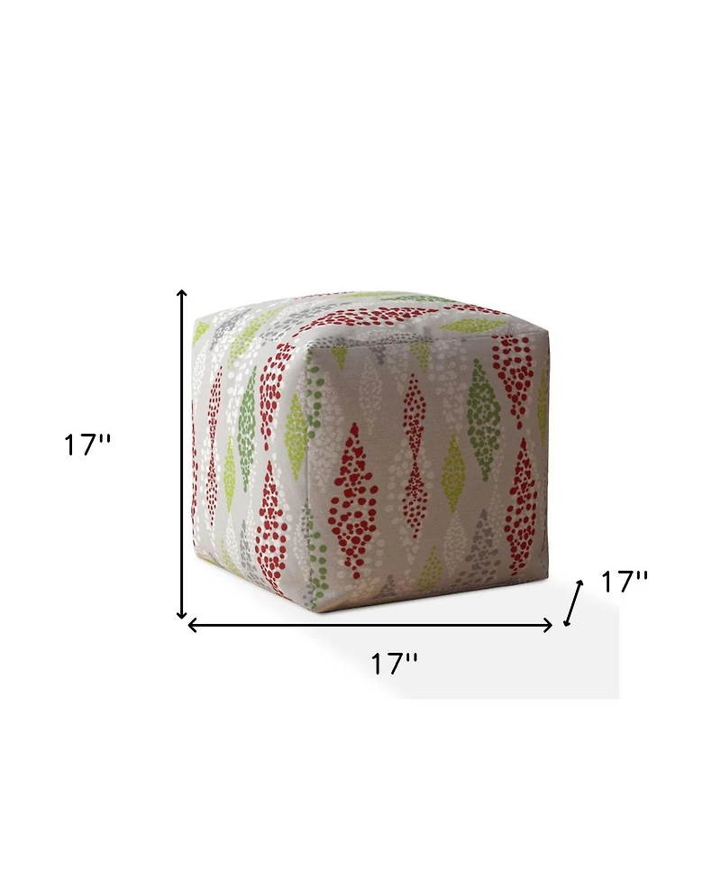 17" Ivory Cotton Polka Dots Pouf Ottoman