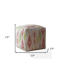 17" Ivory Cotton Polka Dots Pouf Ottoman